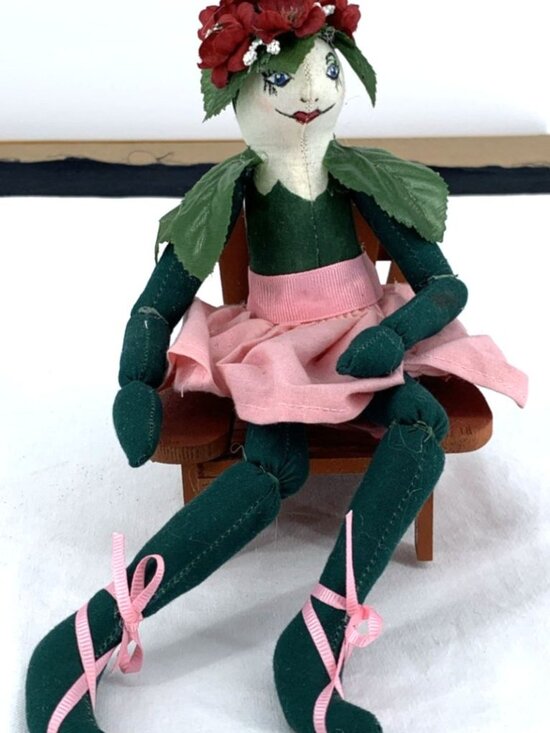 Other - Joe Spencer Piper Petal Doll Seated in Chair Cloth Body 9" Long